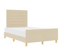 Yisssmeng Lit capitonné, 120 x 190 cm, crème, cadre de lit minimaliste avec tête de lit et pied de lit, lit en tissu solide sans sommier tapissier, pour chambre à coucher et chambre d'adolescent