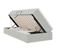 Yisssmeng Lit capitonné avec matelas et espace de rangement 90 x 200 cm, lit de rangement en velours gris clair, lit simple avec élévation latérale hydraulique, sommier à lattes et surmatelas pour