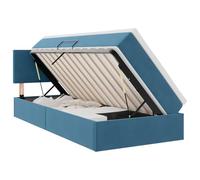 Yisssmeng Lit coffre avec matelas 90 x 190 cm bleu foncé - Lit capitonné en velours avec sommier à lattes, tête de lit et surmatelas - Lit simple hydraulique pour chambre à coucher