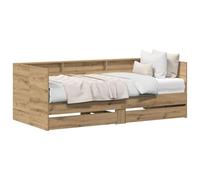 Yisssmeng Lit de jour 90 x 190 cm avec tiroirs et sommier à lattes, lit fonctionnel en bois de chêne artisanal, lit gigogne et canapé-lit pour chambre à coucher et chambre d'amis