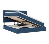Yisssmeng Lit de rangement 160 x 200 cm avec matelas et surmatelas, lit rembourré avec coffre de lit pliable latéral, lit double hydraulique avec tête de lit, sommier à lattes, polyester bleu