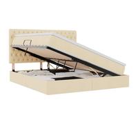 Yisssmeng Lit de rangement - 180 x 200 cm - Avec matelas et surmatelas - Crème - Avec élévation latérale hydraulique et tête de lit - Cadre de lit double pour chambre à coucher - Charge maximale : 280