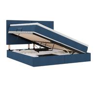 Yisssmeng Lit de rangement 180 x 200 cm bleu lit rembourré avec matelas et surmatelas, cadre de lit hydraulique avec élévation latérale et tête de lit pour chambre à coucher, max. 280 kg
