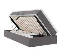 Yisssmeng Lit de rangement 90 x 190 cm, gris, lit rembourré avec matelas et surmatelas, lit fonctionnel avec coffre de lit hydraulique, lit simple en cuir synthétique avec cadre en métal pour chambre