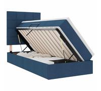 Yisssmeng Lit de rangement 90 x 200 cm avec matelas et surmatelas, lit rembourré bleu avec coffre de lit hydraulique, ascenseur latéral, lit simple fonctionnel pour chambre à coucher