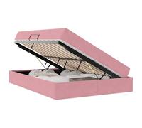 Yisssmeng Lit de rangement avec matelas 140 x 190 cm, lit rembourré en velours rose, lit double moderne avec élévation latérale hydraulique et sommier à lattes, pour chambre à coucher et chambre