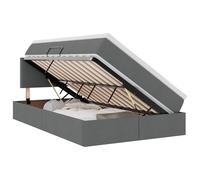 Yisssmeng Lit de rangement avec matelas et surmatelas - 120 x 190 cm - Gris foncé - Lit capitonné avec coffre de lit hydraulique - Lit double complet avec sommier à lattes et tête de lit pour chambre