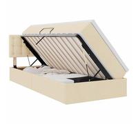 Yisssmeng Lit de rangement avec matelas et surmatelas, 90 x 190 cm, crème, lit avec coffre de lit et tête de lit, lit simple capitonné avec sommier à lattes, pour chambre à coucher, matériau en bois