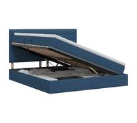 Yisssmeng Lit de rangement bleu 180 x 200 cm avec matelas et surmatelas | Lit capitonné avec élévateur hydraulique latéral et ensemble de matelas pour une chambre bien rangée et moderne.