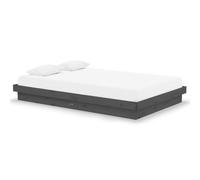 Yisssmeng Lit en bois massif - 120 x 190 cm - Gris - Cadre de lit en bois de pin massif - Cadre de lit robuste avec sommier à lattes - Lit petit double pour chambre à coucher