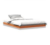 Yisssmeng Lit en bois massif - 135 x 190 cm - Cadre de lit en pin massif avec sommier à lattes, lit futon marron ciré - Cadre de lit stable en bois pour chambre à coucher et chambre d'amis