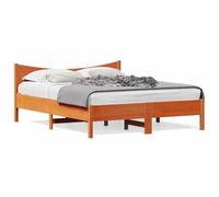 Yisssmeng Lit en bois massif sans matelas - 150 x 200 cm - Pin marron cire - Design rustique avec tête de lit comme dossier - Pour chambre à coucher et chambre d'amis