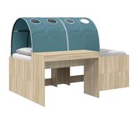 Yisssmeng Lit mezzanine avec bureau - Cadre de lit en bois - Ensemble de 3 pièces pour chambre d'adolescent et chambre à coucher - Chêne Sonoma et bleu clair - 193 x 133,5 x 75 cm