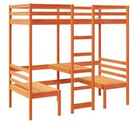 Yisssmeng Lit mezzanine avec bureau et chaises, cadre de lit 90 x 200 cm, en pin massif, lit loft avec espace de travail et sommier à lattes, pour chambre à coucher et studio, marron ciré