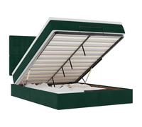 Yisssmeng Lit ottoman 140 x 200 cm vert foncé en velours avec matelas et surmatelas - Lit rembourré avec espace de rangement - Tête de lit hydraulique - Cadre de lit double
