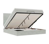 Yisssmeng Lit ottoman 160 x 200 cm avec matelas et surmatelas, lit de rangement en velours gris clair, lit rembourré avec coffre de lit et tête de lit, lit double avec mécanisme de levage hydraulique