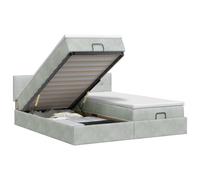 Yisssmeng Lit ottoman 180 x 200 cm avec matelas et tête de lit, gris clair | Ce lit capitonné en velours avec espace de rangement intégré apporte un confort moderne et un design élégant à votre chambre.