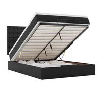 Yisssmeng Lit ottoman avec matelas et surmatelas 140 x 190 cm, lit de rangement avec fonction levage hydraulique et tête de lit, cadre de lit en cuir synthétique pour chambre à coucher, noir