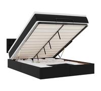 Yisssmeng Lit ottoman avec matelas et surmatelas 140 x 190 cm, lit de rangement en cuir synthétique noir, lit rembourré avec mécanisme de levage hydraulique, ressorts ensachés et tête de lit