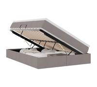 Yisssmeng Lit rembourré 140 x 200 cm avec matelas et surmatelas, lit de rangement avec élévation latérale hydraulique, cadre de lit double moderne avec sommier à lattes pour chambre à coucher, taupe