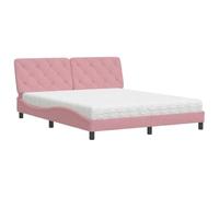 Yisssmeng Lit rose, 160 x 200 cm, en velours, avec matelas H2/H3, tête de lit, motif de vagues, pour chambre d'adolescent, chambre à coucher, chambre d'amis