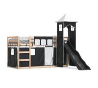 Yisssmeng Lit superposé, avec toboggan en pin massif, 80 x 200 cm, anthracite, blanc, noir, protection anti-chute, rideaux de jeu, moderne, pour chambre d'adolescent à partir de 6 ans