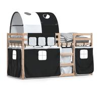 Yisssmeng Lit superposé en bois de pin 90 x 190 cm avec rideaux, protection anti-chute, échelle peu encombrante pour chambre à coucher, chambre d'amis