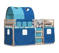 Yisssmeng Lit superposé en pin massif 80 x 200 cm avec rideaux bleus, protection anti-chute et échelle, simple, peu encombrant, pour enfants à partir de 6 ans, chambre d'adolescent