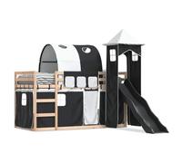 Yisssmeng Lit superposé en pin massif 80 x 200 cm avec toboggan anthracite et rideau - Blanc et noir - Lit mezzanine peu encombrant pour enfants à partir de 6 ans - Cadre de lit robuste pour dormir et