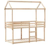 Yisssmeng Lit superposé en pin massif avec toit, 90 x 200 cm, sans matelas, design peu encombrant, pour les enfants à partir de 6 ans, garde-corps sécurisés et côté ouvert, convient aux petites