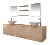 Yisssmeng Lot de 10 meubles de salle de bain avec double lavabo, meuble de lavabo suspendu 180 cm, 2 miroirs, 3 étagères, 2 lavabos en céramique et 2 mitigeurs pour la salle de bain moderne