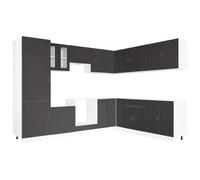 Yisssmeng Lot de 14 armoires de cuisine Porto - Coin de cuisine noir en bois - Ensemble de meubles de cuisine avec beaucoup d'espace de rangement - Système modulaire d'armoire de cuisine pour la