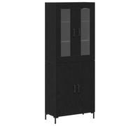 Yisssmeng Lot de 2 Armoires Murales Chêne Noir 69,5x34x180 cm | Ensemble de 2 meubles suspendus gain de place avec vitrine élégante pour optimiser le rangement du salon ou séjour.