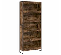 Yisssmeng Lot de 2 bibliothèques sur pied avec 6 compartiments, design industriel, en bois et acier, séparateur de pièce pour salon, bureau, couleur fumée, 80 x 30 x 189,5 cm