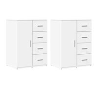 Yisssmeng Lot de 2 Buffets Blanc 59x39x80 cm Meuble de Rangement | Ensemble de 2 meubles compacts pour salon et chambre avec plateau supérieur et structure stable en bois d'ingénierie.