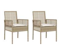 Yisssmeng Lot de 2 chaises de jardin avec coussins - Beige - 55 x 53 x 85 cm - En polyrotin - Design moderne - Robuste et résistant aux intempéries - Pour jardin, terrasse, balcon, extérieur, salon