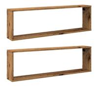 Yisssmeng Lot de 2 Étagères Murales Cube 100x15x30 cm Coloris Vieux Bois | Optimisez l'espace de votre salon ou chambre avec ces étagères suspendues en bois d'ingénierie aux niches pratiques.