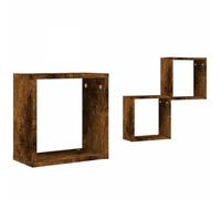 Yisssmeng Lot de 2 Étagères Murales Cubes Chêne Fumé 30x15x30cm | Optimisez l'espace de votre salon ou bureau avec ce lot de 2 niches murales aspect chêne fumé robustes et élégantes.