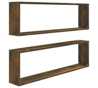 Yisssmeng Lot de 2 Étagères Murales Cubiques Chêne Fumé 100x15x30 cm | Idéal pour le salon ou le bureau, ce lot de 2 niches suspendues en bois d'ingénierie offre un rangement moderne.