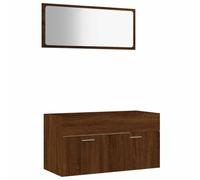 Yisssmeng Lot de 2 meubles de salle de bain aspect chêne - Meuble sous lavabo avec montage mural et miroir - Armoire suspendue pour salle de bain - En bois - 90 cm