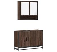 Yisssmeng Lot de 2 meubles de salle de bain avec meuble sous lavabo de 90 cm et armoire à miroir, meuble de salle de bain en bois avec structure en métal, aspect chêne marron pour un look industriel
