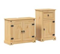 Yisssmeng Lot de 2 meubles de salle de bain Corona, bois massif de pin ciré miel, rustique, meuble de lavabo et armoire de salle de bain, dimensions : 73 x 33 x 60 cm et 45 x 33 x 80 cm