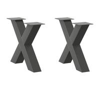 Yisssmeng Lot de 2 pieds de table basse en forme de X en acier revêtu par pulvérisation - Anthracite - 50 x 43 cm - Pieds de table robustes avec pieds de nivellement réglables - Pour tables basses et