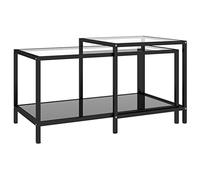 Yisssmeng Lot de 2 Tables Basses Gigognes Verre Trempé et Acier Noir | Tables d'appoint industrielles et modulables pour le salon, combinant verre robuste et structure en métal noir.