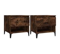 Yisssmeng Lot de 2 Tables d'Appoint Chêne Fumé 50x46x50 cm | Tables de chevet industrielles pour le salon et la chambre à coucher avec tiroir et pieds en métal robustes.