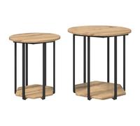 Yisssmeng Lot de 2 Tables d'Appoint Style Industriel en Métal et Bois | Ces deux bouts de canapé pour le salon et la chambre disposent d'une étagère de rangement et d'un cadre stable en métal.