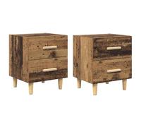 Yisssmeng Lot de 2 Tables de Chevet 2 Tiroirs Bois Ancien 40x35x47.5 cm | Meuble d appoint rustique pour chambre avec double rangement coulissant pieds stables en poteau et finition mate.