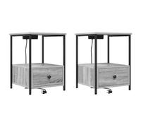 Yisssmeng Lot de 2 Tables de Chevet avec Station de Charge Gris 42x41x56cm | Équipé de station de recharge et 2 tiroirs pour optimiser le rangement dans la chambre à coucher.