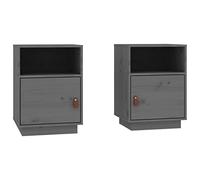 Yisssmeng Lot de 2 Tables de Chevet Bois de Pin Gris 40x34x55 cm | Meuble de rangement polyvalent pour chambre avec porte réversible, poignée en similicuir et 2 compartiments.