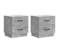Yisssmeng Lot de 2 Tables de Chevet Gris Béton 43x34,5x44,5 cm | Double meuble d'appoint compact pour la chambre à coucher, doté de tiroirs spacieux et de poignées modernes.